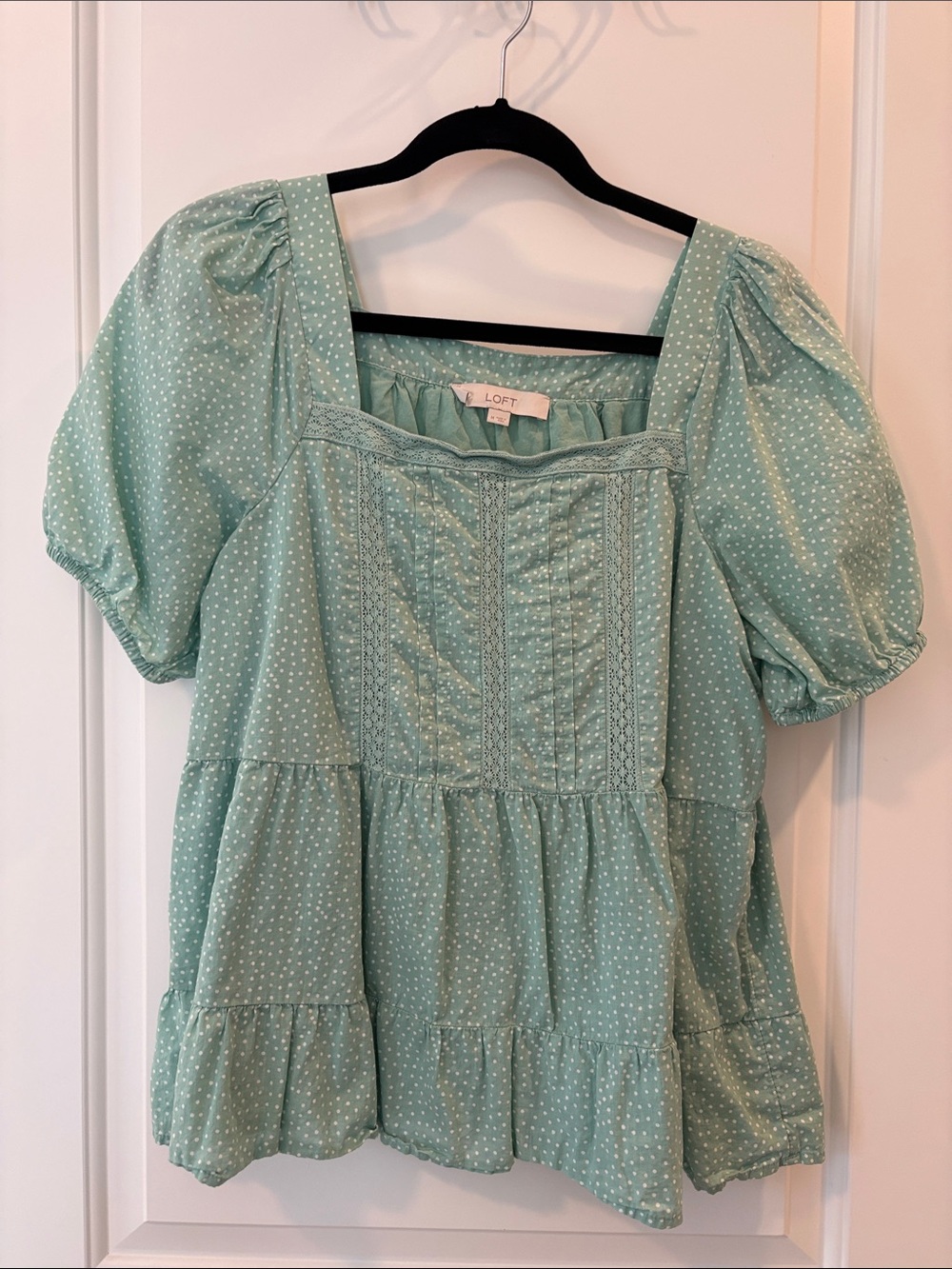 LOFT Mint Green Polka Dot Puff Sleeve Dress